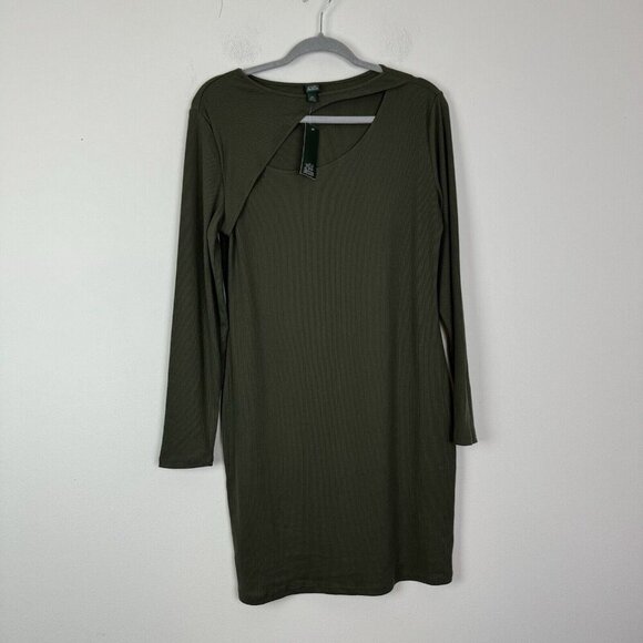 wild fable Dresses & Skirts - Wild Fable Olive Green Body Con Long Sleeve Ribbed Dress Size XXL